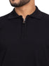 Black Design 01056Knit Polo Neck Zipper - T-Shirt - Khotwh